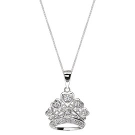 D Jewelry 925 Sterling Silver Hearts Crown Cz Quinceanera Pendant Necklace Rhodium Plated Nickel Free with 18" Box Chain