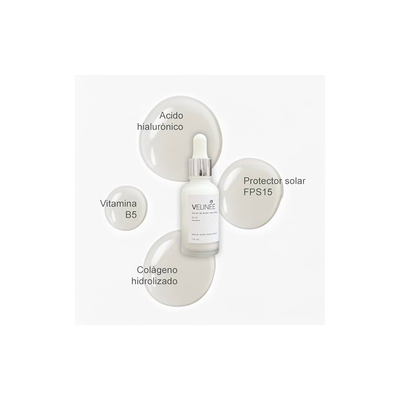 Sérum Facial con Ácido Hialurónico, Vitamina B5, Colágeno Hidrolizado y