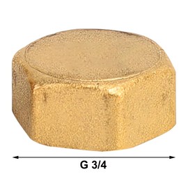 Pack of 2 3/4 Inch Female Brass Plugs, 3/4 Inch Female Thread Sealing Plug, Blanking Plug Pipe End Cap with Rubber Ring, Suitable for Pipe Connection Bathroom, Heating and Drinking Water Systems