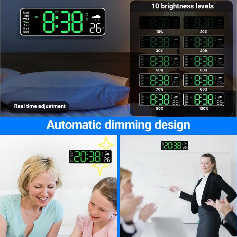 NHQZ Wall Clock Digital 12 Inch LED Wall Clock Large