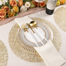Evevda Gold Round Placemats for Dinner Table Set of 6 No-Slip Wipeable Tree Pattern Table Mats Metallic Plastic Vinyl Place Mats for Anniversary Daily Use Daily Use(Dia:15inch/38cm)