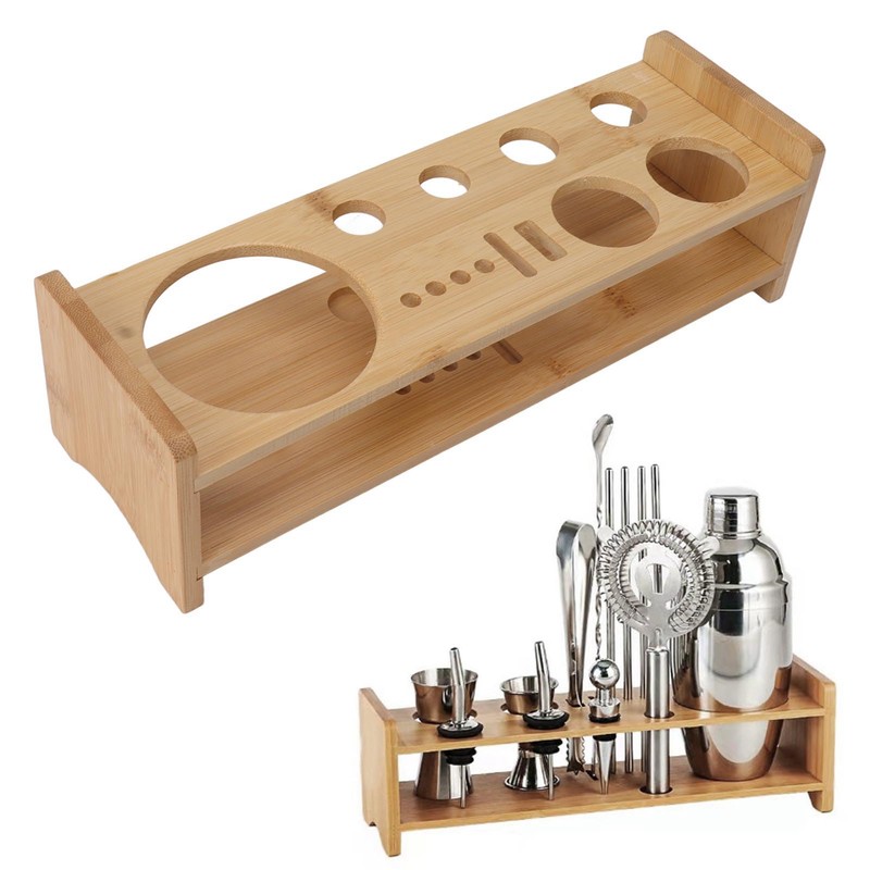 VIFERR Bartender Kit Stand Wooden Portable Cocktail Shaker Set Display
