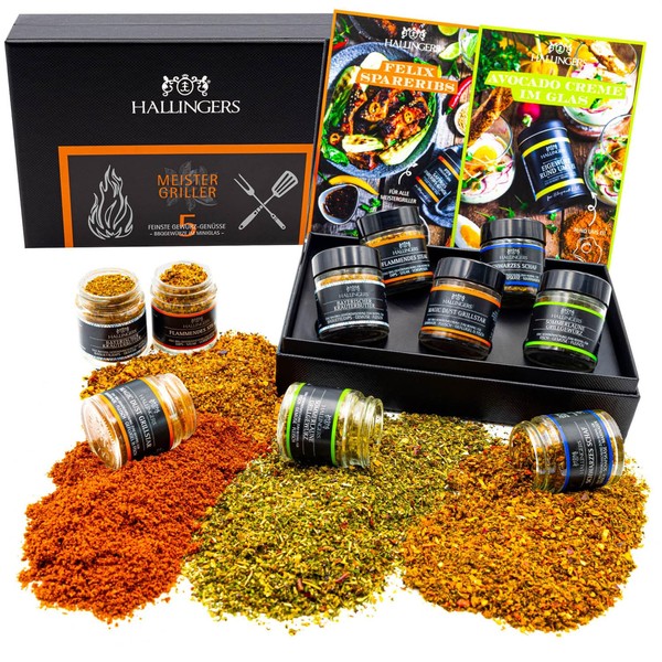 Hallingers Spice Gift Set Grilling Handmade, 5 Spices from Around the World (90 g) - Master Griller (Set) - for Christmas, New Home, Congratulations - Now for Christmas 2023