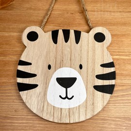 Darthome Hanging Tiger Head Plaque Wooden Childrens Bedroom Safari Animal Wall Decoration