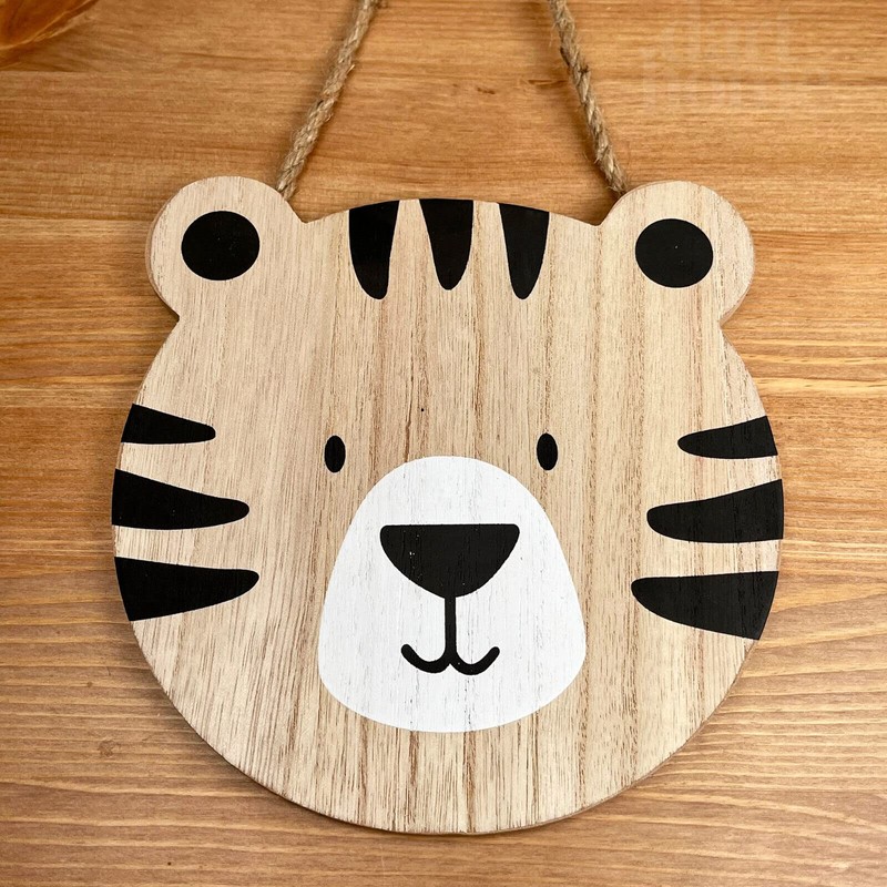 Darthome Hanging Tiger Head Plaque Wooden Childrens Bedroom Safari Animal