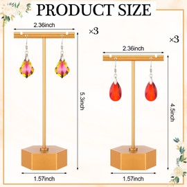 6 Pcs Metal Earring T Bar Stand Retail Earring Display Stand Holder with Hexagon Base Tabletop Jewelry Tower Necklace Organizer for Bangles Bracelets, Hexagon Base 6 Pcs Height 4.5" and 5.3"(Gold)