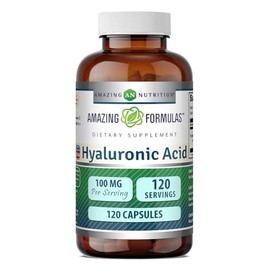 AMAZING FORMULAS Ácido Hialurónico 100 mg 120 Cápsulas – Suplemento de Hidratación y Cuidado de la Piel