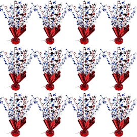 FUBININA 12 Pack 4th of July Table Centerpiece Decoration Metallic Foil Spray Star Burst Patriotic Decor 250th Anniversary Independence Day Labor Veteran Memorial Day Party Supplies Red White and Blue