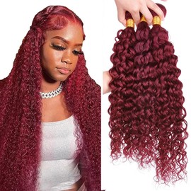 99J Human Hair Bundles Burgundy Water Wave Bundles 99J Wet and Wavy 3 Bundles 22 24 26 Inch