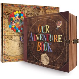Our Adventure Book Scrapbook 146 Pages,With Vintage Locks Photo Album Scrapbook,3d Embossed Cover Design,Travel Scrapbook With Gift Box For Anniversary Wedding Holiday Valentines Day Birthday