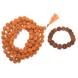 GRI9 Rudraksha Beads Mala Bracelet for Men & Women, 10mm Rudraksha Beads, 108 Beads (Large)