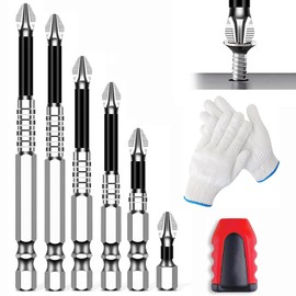 6 PCS Magnetic Screwdriver Bits,High Magnetic Screwdriver Drill Bit Set with Detachable Magnetizer&Gloves,Anti-Slip Magnetic Impact Screwdriver Bit Kit for Drilling Fastening, 25 50 65 70 90 150mm