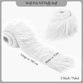 Pack of 2 5 x 150 cm Faux Fur Craft Sold by the Metre Fur Fabric, White Furry Faux Leather Plush Craft Plush Fabric, for Gnome Beard Santa Hair Dwarf DIY Decoration, Furry Faux Leather Plush
