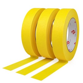 BOMEI PACK Yellow Painters Tape 1 Inch Bulk - Paint Tape 3 Rolls x 1 Inch x 60 Yards - Painter's Tape Yellow Masking Tape for Walls Painting, DIY Crafting, and School Project, Total 180 Yards