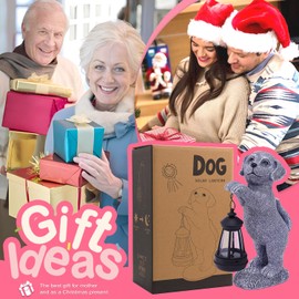 Goodeco Dog Statue with Solar Lantern - Perfect Dog Garden Statues Outdoor Decor & Ornament for Mom, Housewarming Gifts and as Yard Decorations (Grey Dog)