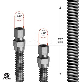 Flextron FTGC-SS14-72H Flexible Line, Pipe Connector Outer 1/4 in. Inside Diameter x 3/8 in FIP Fittings Uncoated Stainless Steel Gas Hose 72 in. Long