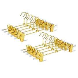 Amber Home 20 Pack Shiny Gold 12 Inch Metal Pants Skirts Hanger, Sturdy for Slacks Trousers with 2 Adjustable Non Slip Clips and Swivel Hook (20 Pack)