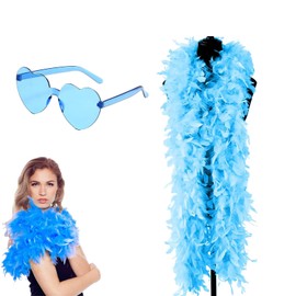 YREYBN Feather Boa, Blue Feather Boa And Blue Sunglasses, Feather Boa Blue(2 Meters), Feather Boas Multipack,Natural Feathers, Suitable For Dance Performances, Weddings, Carnival Celebrations(Blue)