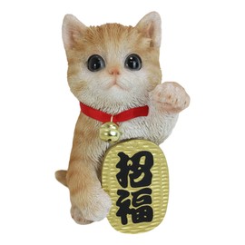 Ebros Japanese Luck and Fortune Charm Beckoning Cat Maneki Neko Figurine with Jingle Collar 6.5" Tall Lucky Cats Collectible Figurine (Orange Tabby)