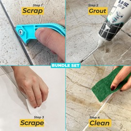 PentaUSA Grout Repair Kit with Removal Tool, Premix Grout Bundle Set, Sponge and Cleaner (8.8 Oz - 250gr) (White)