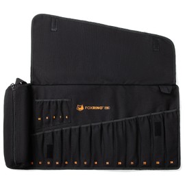 Foxrino Wrench Roll, Wrench Roll Up Pouch, Gifts for Men Father Dad Mechanic, Heavy Duty Canvas Wrench Organizer Bag (Black, 19+1 Metric)