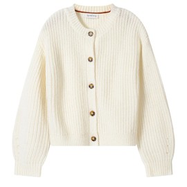 TRENDSTITCH Girls' Cardigan with Button Loose Long Sleeve Shrug Sweaters Cropped Uniforms Knit Sweater Outerwear Beige 11-12 Years