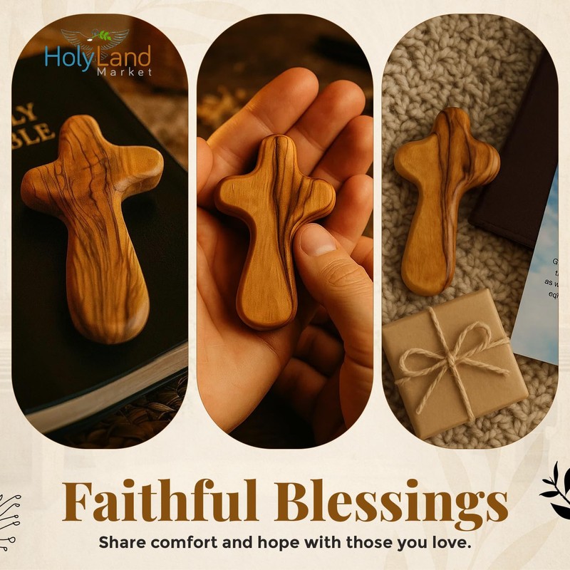 Holy Land Market Small Hand Crosses with Bags Small Wooden
