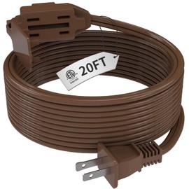 PLUGTUL Indoor Extension Cord 20 FT, 3-Outlet Household Extension Cord, Brown, 2 Prong, 16 Gauge, 3 Polarized Outlets with Safety Cap Protect for Home Office, 16/2 SPT-2 ETL Listed