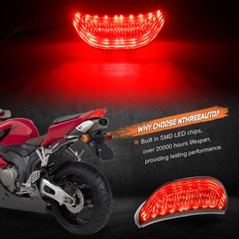 NTHREEAUTO Motorcycle Smoked LED Tail Light, 12V Brake Taillight Integrated with Turn Signals Compatible with Honda CBR600RR 2003-2006, CBR1000RR 2004-2007
