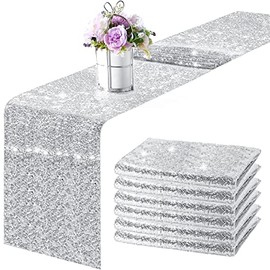 6 Piezas 12 x 108 Pulgadas Caminos de Mesa con Lentejuelas Brillantes Camino de Mesa Rectangular para Navidad Año Nuevo Cumpleaños Boda Decoraciones para Fiestas (Plata)