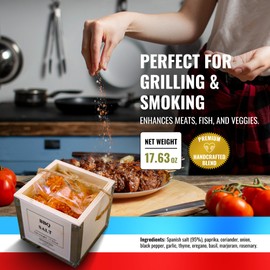 The French Farm Collection BBQ Salt Box – 17.64oz Gourmet Sea Salt for Grilling & Smoking – Premium French Seasoning Blend for Meats, Vegetables & BBQ – All-Natural, Handcrafted Flavors. Great Gift for Dad.