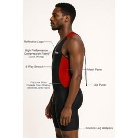 Wixen Men's Performance Triathlon Suit Sleeveless Tri Suit Padded Quick Dry Run Swim (red m)