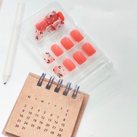 Press on Nails Almond False Nails Full Cover with Flower Designs Acrylic Nail Short French Tip Sticks on Nail for Women Girls Nails Supplies Decorations 24pcs