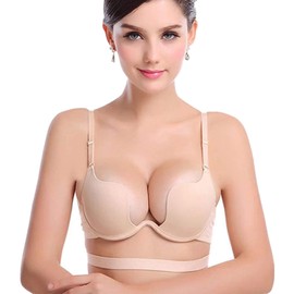 ZUKULIFE Plunge Bra Womens Essentials Deep U Multi-Way Convertible Push Up Plunge Bra - (Apricot 36D)