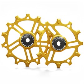 IMPALAPRO - Set of 2 Ceramic Jockey Wheels 12T-14T Aluminium 7075 CNC for 9 to 12 Speeds (gold)