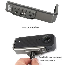 LICHIFIT Horizontal Bracket for Insta360 X4 Action Camera, Aluminum Alloy L Bracket 90 Degree Cross Support Bracket with 1/4" Screw Hole and Foldable Two Prong Interface Adapter
