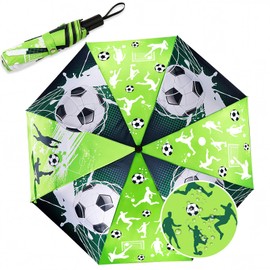 DPKOW Colour Changing Rain Umbrella Children, Football Umbrella Pocket Umbrella for School Bag, Football Gifts Boys School Gifts, Children's Umbrellas, Boy, 98 cm