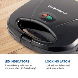 Elite Gourmet ESM2207 Maxi-Matic Sandwich Panini Maker Grilled Cheese Machine Tuna Melt Omelets Non-Stick Surface, 2 Slice, Black