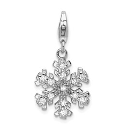 Amore LaVita Sterling Silver Glass Stone Snowflake with Lobster Clasp Charm