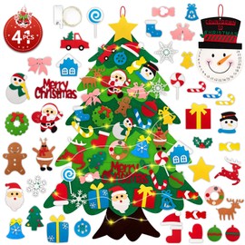 Lanpn DIY Felt Christmas Tree Set for Kids, 102 cm Lighted Xmas Tree with 41pcs Advent Calendar Santa Snowman Christmas Ornaments, Indoor Wall Hanging Decorations Xmas Gift for Children Toddler Kids