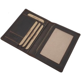 myledershop Full Cowhide Leather ID Card Holder with RFID & NFC Protection in Brown, brown, ID pocket