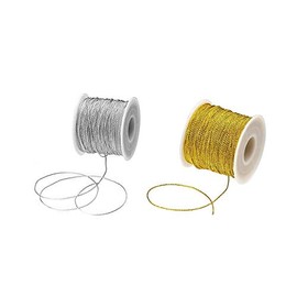 Gold Thread Metallic Tinsel String Cord 1mm Non Stretch Thread for Ornament Hanging Gift Wrapping Craft Making (Gold+Silver)