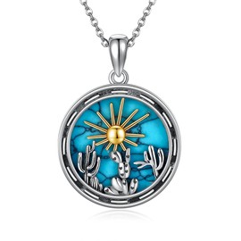 DAYLINLOVE Kaktus Geschenke für Frauen 925 Sterling Silber Türkis Kaktus Anhänger Halskette Western Schmuck für Frauen