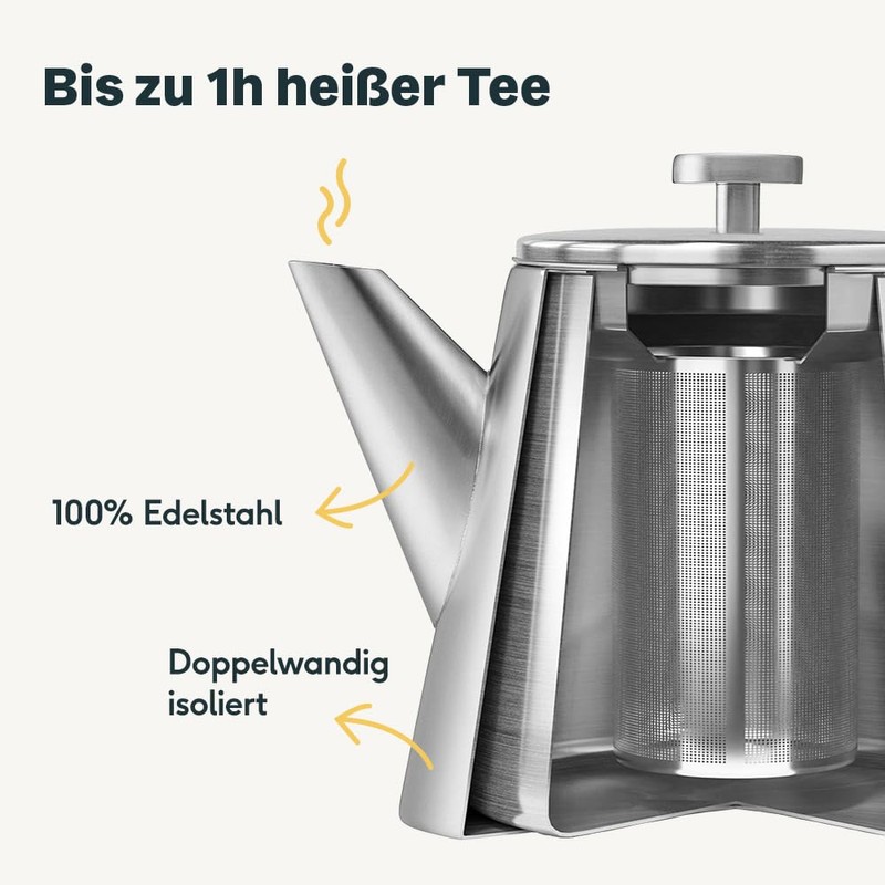 SILBERTHAL Stainless Steel Teapot with Strainer Insert (1L) Silver -
