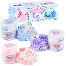 3 Pack Axolotl Cloud Slime, with Pink, Blue, Purple Axolotl Charms, Scented Slime Party Favor for Girls & Boys, Super Soft, Idea Birthday Gifts, Goodie Bag Stuffers, Classroom Rewards for Kids