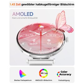 Women's Smart Watch, Convex Light Thin Smartwatch for Women, 4.3 cm 1.43 Inch AMOLED Touch Screen, Sports Watch with Fitness Watch, DIY Dial, Sleep Monitor, Pedometer for Android iOS (Rose Gold)