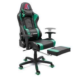 AA Products Gaming Chair High Back Ergonomic Computer Racing Chair Adjustable Gamer Chair with Footrest, Lumbar Support Swivel Chair – Blackgreen