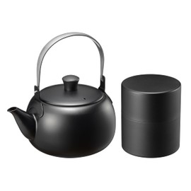 Wahei Freiz Enzo EM-084 Stainless Steel Teapot & Tea Caddy (Small) Set, Tea Canister, Made in Japan, Tsubamesanjo, Unbreakable, Includes Tea Strainer, Handle Included, Black