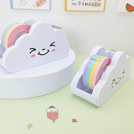 White Tape Desk Dispenser Cloud Tape Cutter with Rainbow Tape Dispenser Cute Tape Dispenser Holder for Home School Office Stationary Packaging Wrapping Craft Supplies,Packaging and Shipping Supplies
