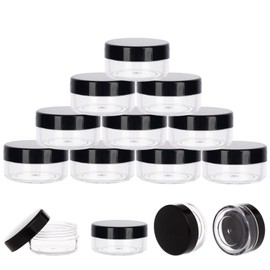 10 Gram Sample Containers with Lids, 10 Pack Sample Jars, Small Cosmetic Travel Container for Makeup, Lotion, Cream, Powder, 10 ML Mini Containers with Black Lids